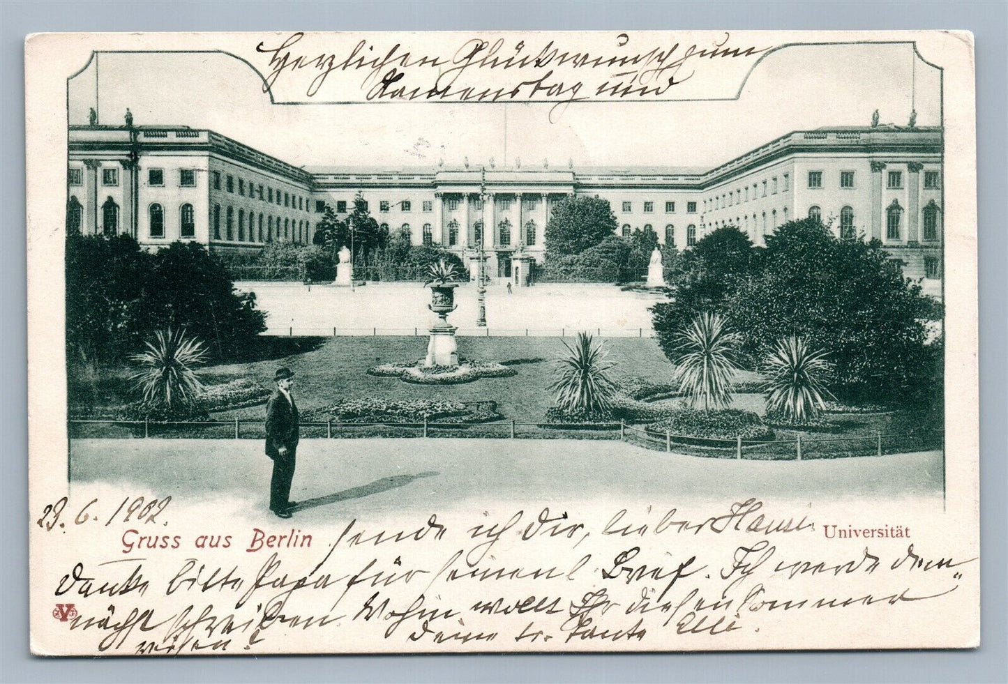 BERLIN GERMANY UNIVERSITY 1902 ANTIQUE POSTCARD w/ STAMP
