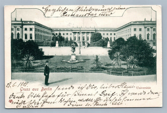 BERLIN GERMANY UNIVERSITY 1902 ANTIQUE POSTCARD w/ STAMP