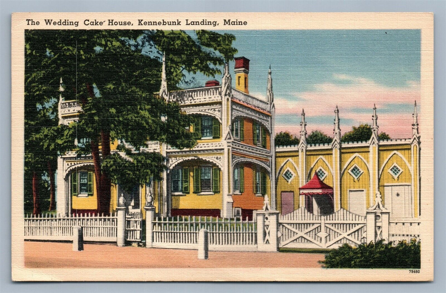 KENNEBUNK LANDING ME WEDDING CAKE HOUSE 1955 VINTAGE POSTCARD