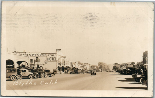 BLYTHE CA STREET SCENE TEXACO GAS STATION VINTAGE REAL PHOTO POSTCARD RPPC