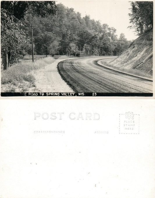 ROAD TO SPRING VALLEY WIS. ANTIQUE REAL PHOTO POSTCARD RPPC