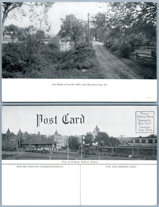BLOOMING GLEN IRON BRIDGE SWENK'S MILL PERKASIE RAILWAY STATION VINTAGE POSTCARD