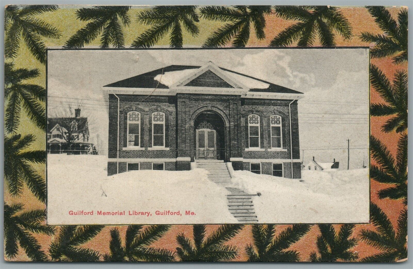 GUILFORD ME MEMORIAL LIBRARY ANTIQUE POSTCARD