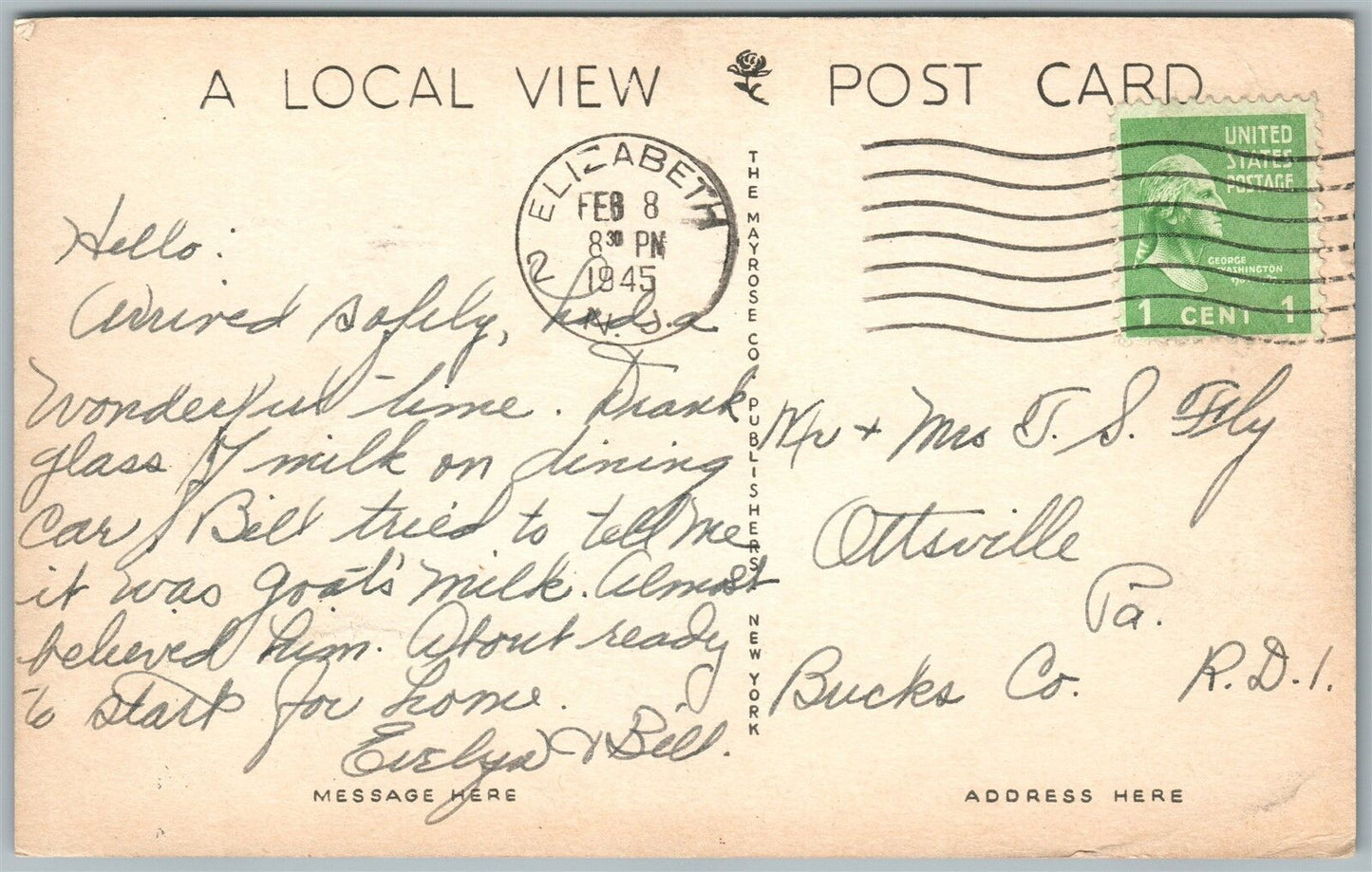 ELIZABETH NJ ELMORA SCHOOL 1945 VINTAGE POSTCARD