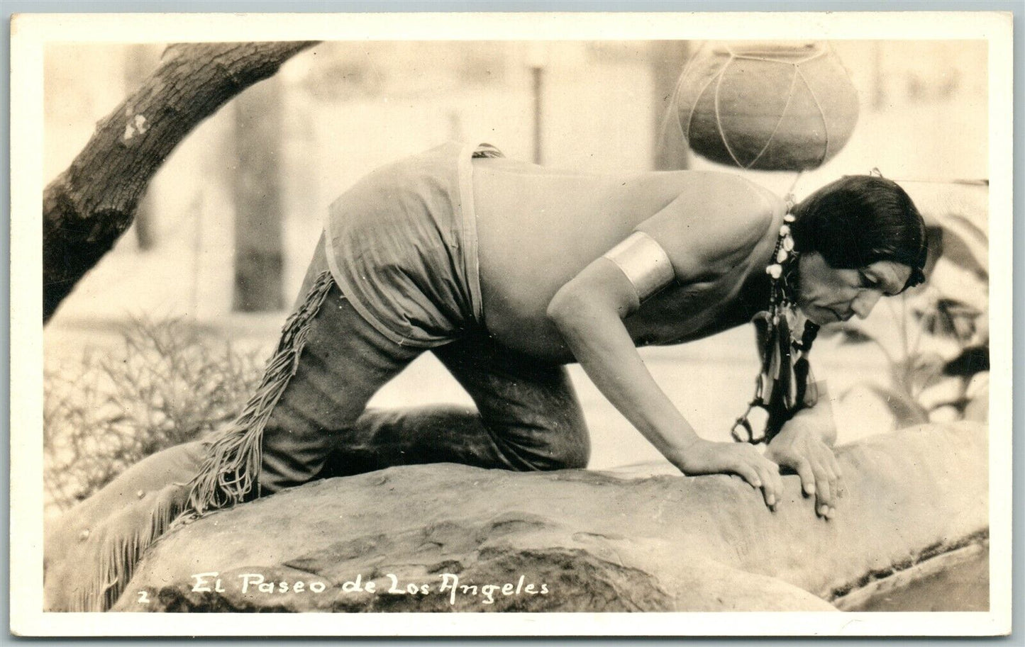 AMERICAN INDIAN EL PASEO DE LOS ANGELES VINTAGE REAL PHOTO POSTCARD RPPC