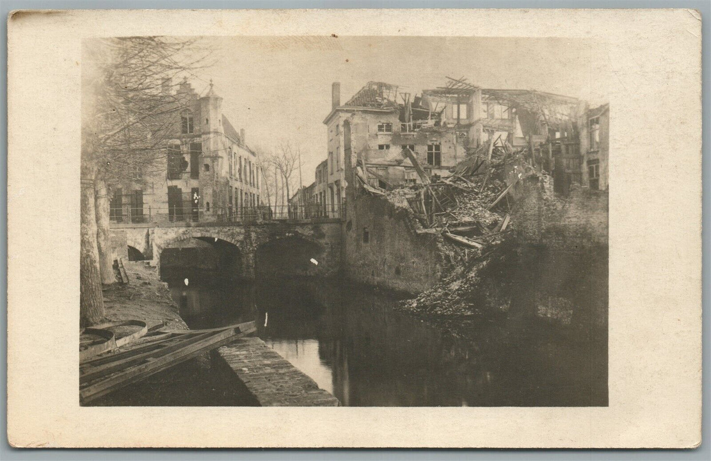 WWI ERA DESTROYED BUILDING ANTIQUE REAL PHOTO POSTCARD RPPC