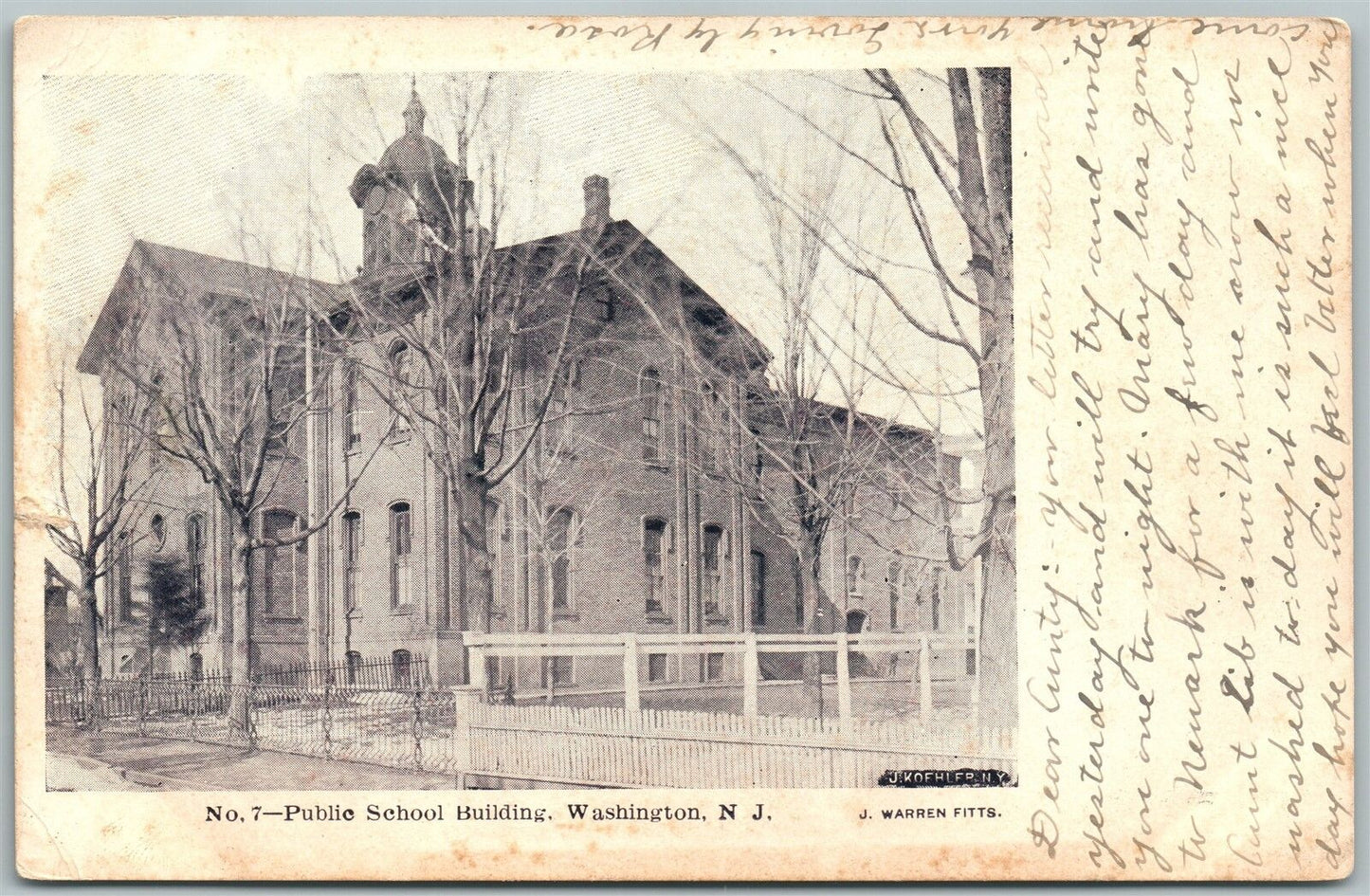 WASHINGTON NJ PUBLIC SCHOOL UNDIVIDED ANTIQUE POSTCARD