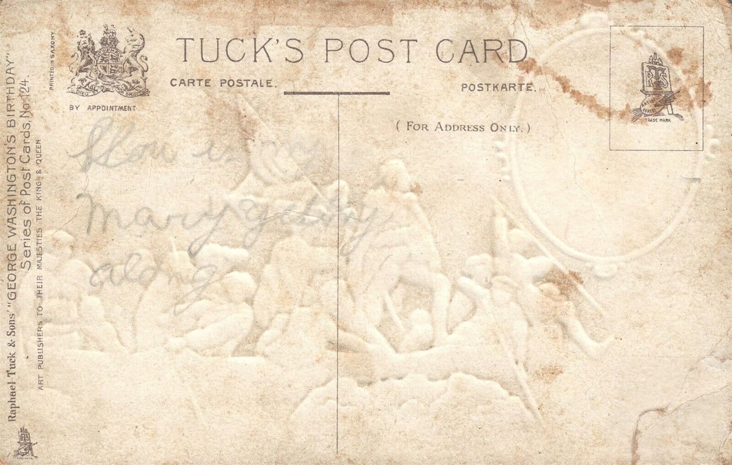 WASHINGTON CROSSING THE DELAWARE EMBOSSED ANTIQUE PATRIOTIC POSTCARD