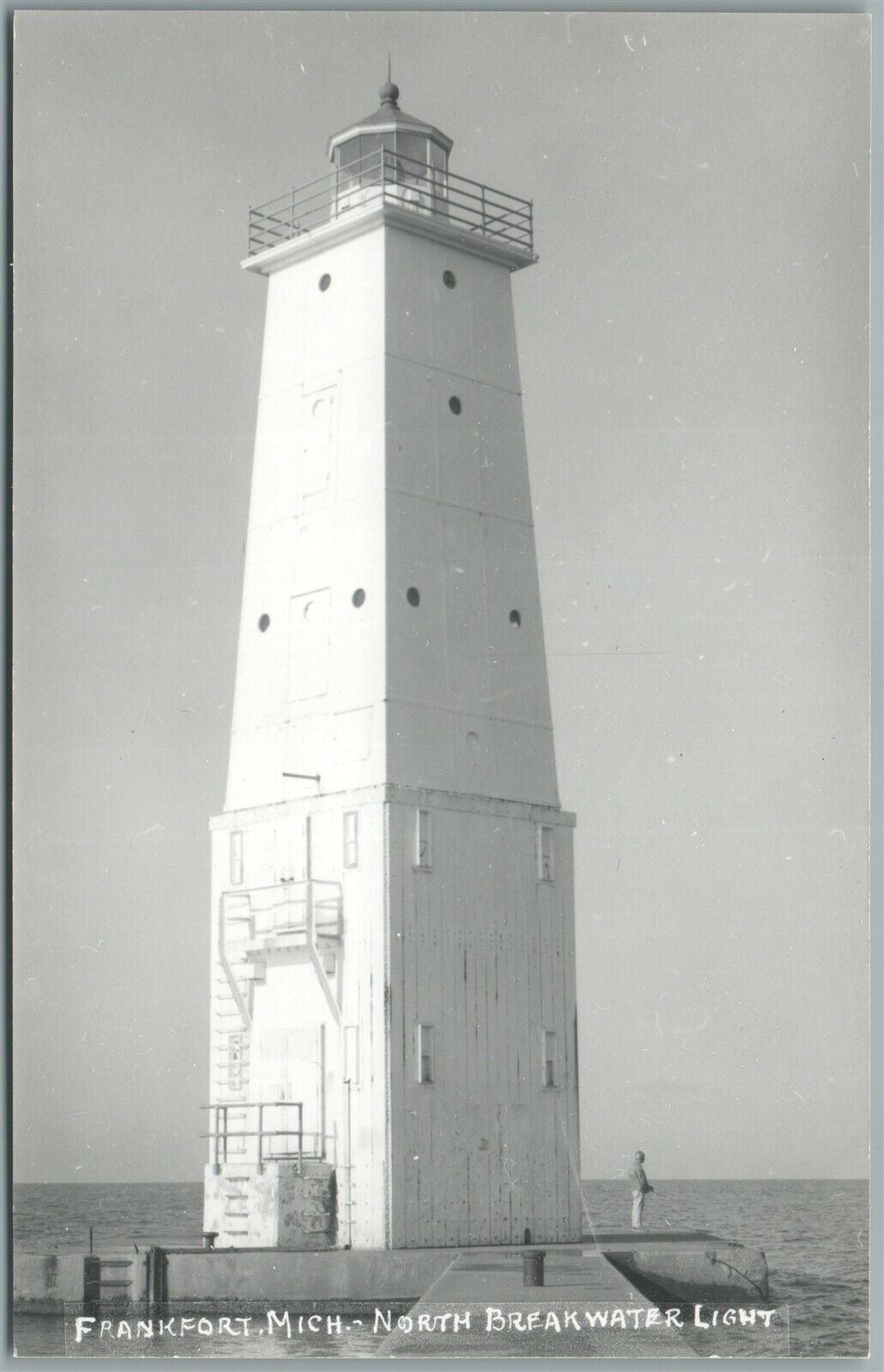 FRANKFORT MI NORTH BREAKWATER LIGHT HOUSE VINTAGE REAL PHOTO POSTCARD RPPC