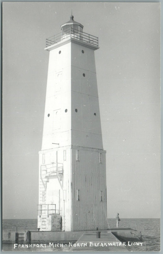 FRANKFORT MI NORTH BREAKWATER LIGHT HOUSE VINTAGE REAL PHOTO POSTCARD RPPC