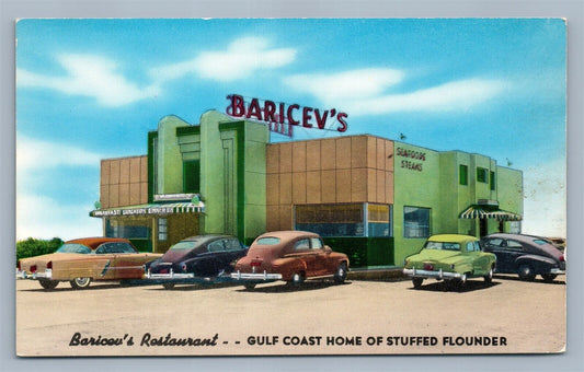 BILOXI MS WEST BEACH BARICEV'S RESTAURANT ADVERTISING VINTAGE POSTCARD