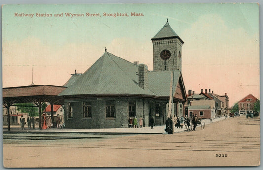 STOUGHTON MA RAILROAD STATION RAILWAY TRAIN DEPOT ANTIQUE POSTCARD