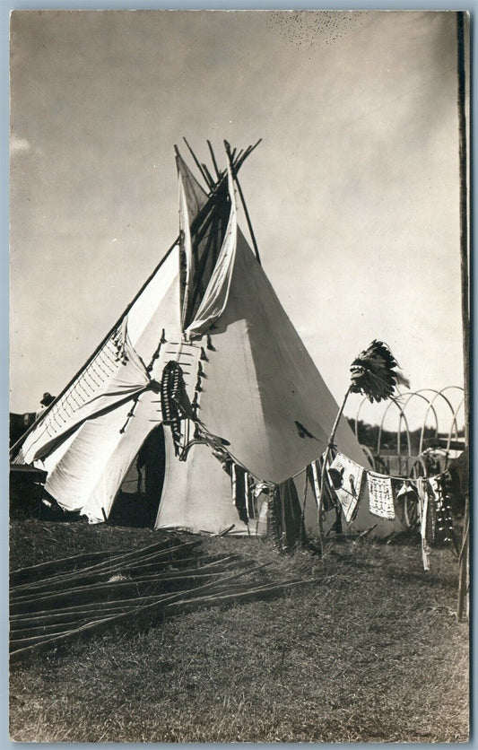 INDIAN CHIEF WIGWAM ANTIQUE REAL PHOTO POSTCARD RPPC