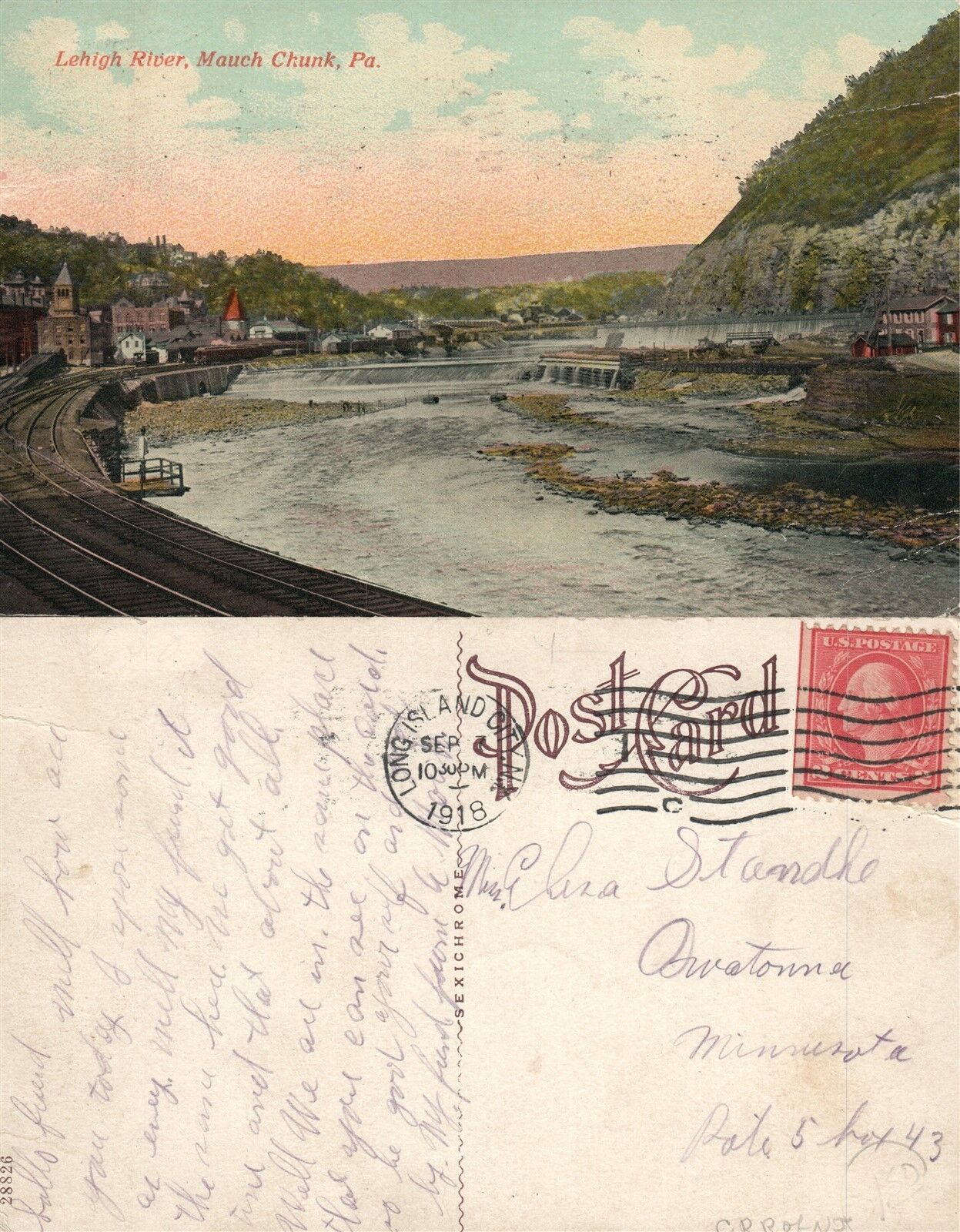 LEHIGH RIVER MAUCH CHUNK PA 1918 ANTIQUE POSTCARD