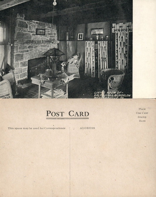 WERNERSVILLE PA GALEN HALL hotel BUNGALOW LIVING ROOM ANTIQUE POSTCARD
