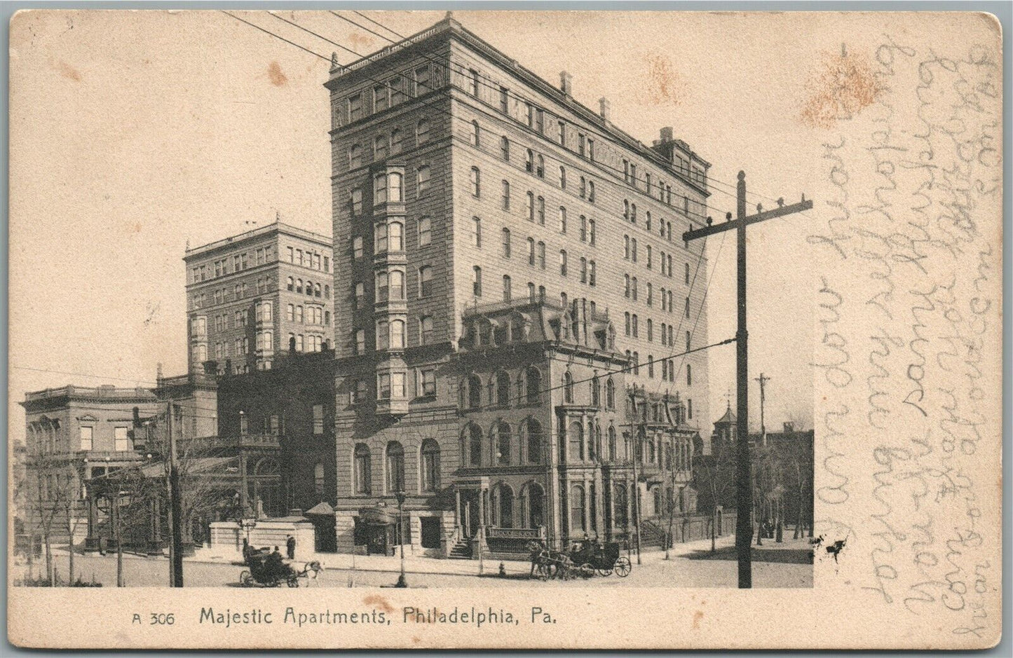 PHILADELPHIA PA MAJESTIC APARTMENTS ANTIQUE POSTCARD