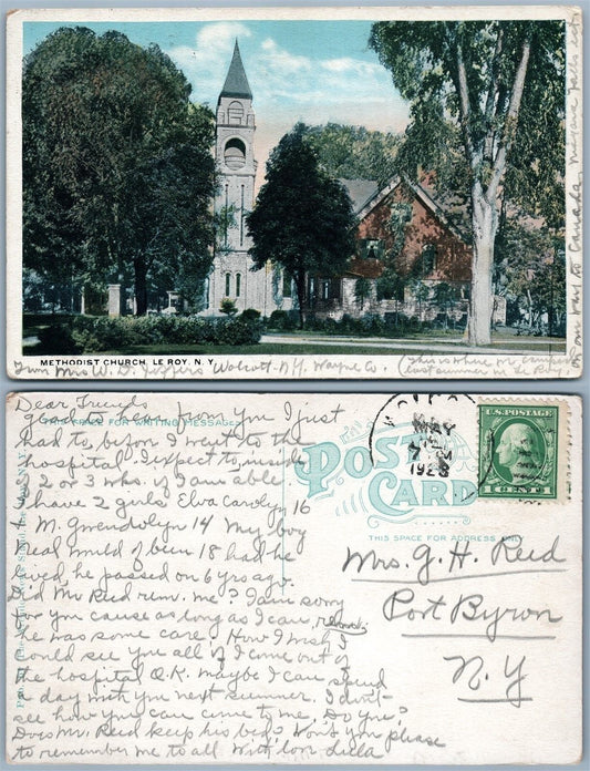 LE ROY N.Y. METHODIST CHURCH 1928 ANTIQUE POSTCARD