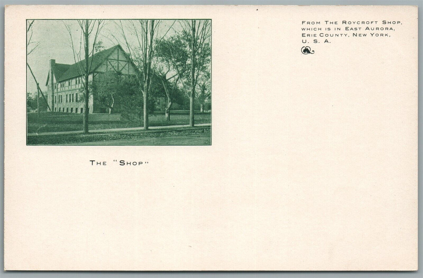 EAST AURORA NY ERIE COUNTY FROM ROYCROFT SHOP ANTIQUE POSTCARD PRIVATE MAILING