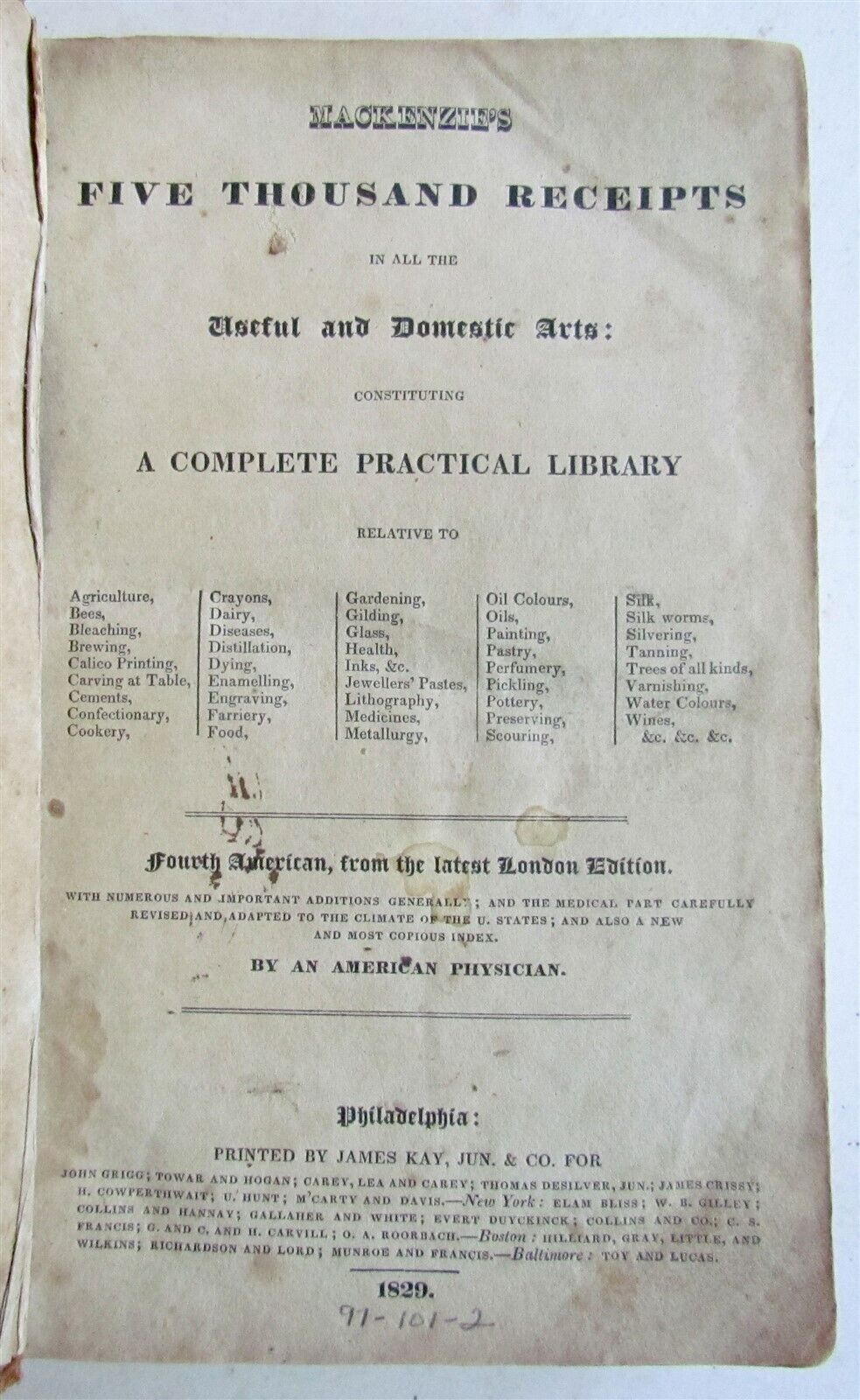 1829 MACKENZIE'S FIVE THOUSAND RECEIPTS USEFUL & DOMESTIC ARTS antique AMERICANA