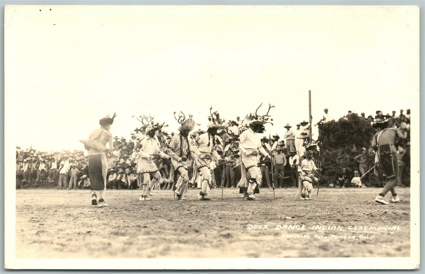 AMERICAN INDIAN DEER DANCE VINTAGE REAL PHOTO POSTCARD RPPC