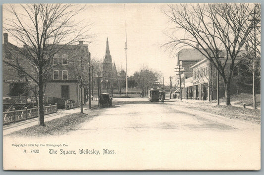 WELLESLEY MA THE SQUARE ANTIQUE POSTCARD