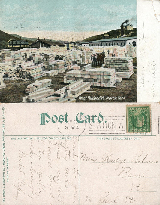 WEST RUTLAND VT MARBLE YARD ANTIQUE POSTCARD