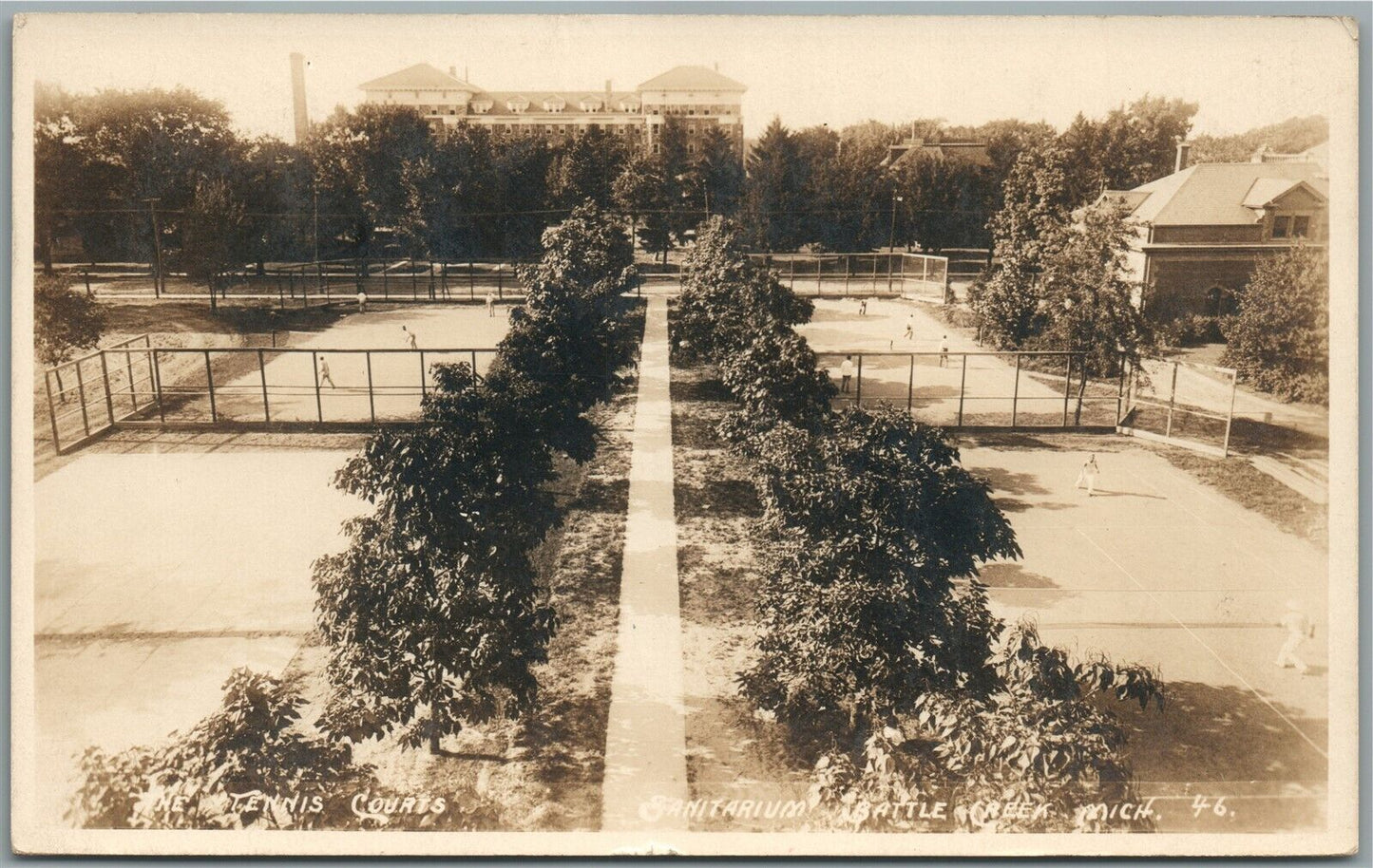 BATTLE CREEK MI SANITARIUM TENNIS COURTS ANTIQUE REAL PHOTO POSTCARD RPPC