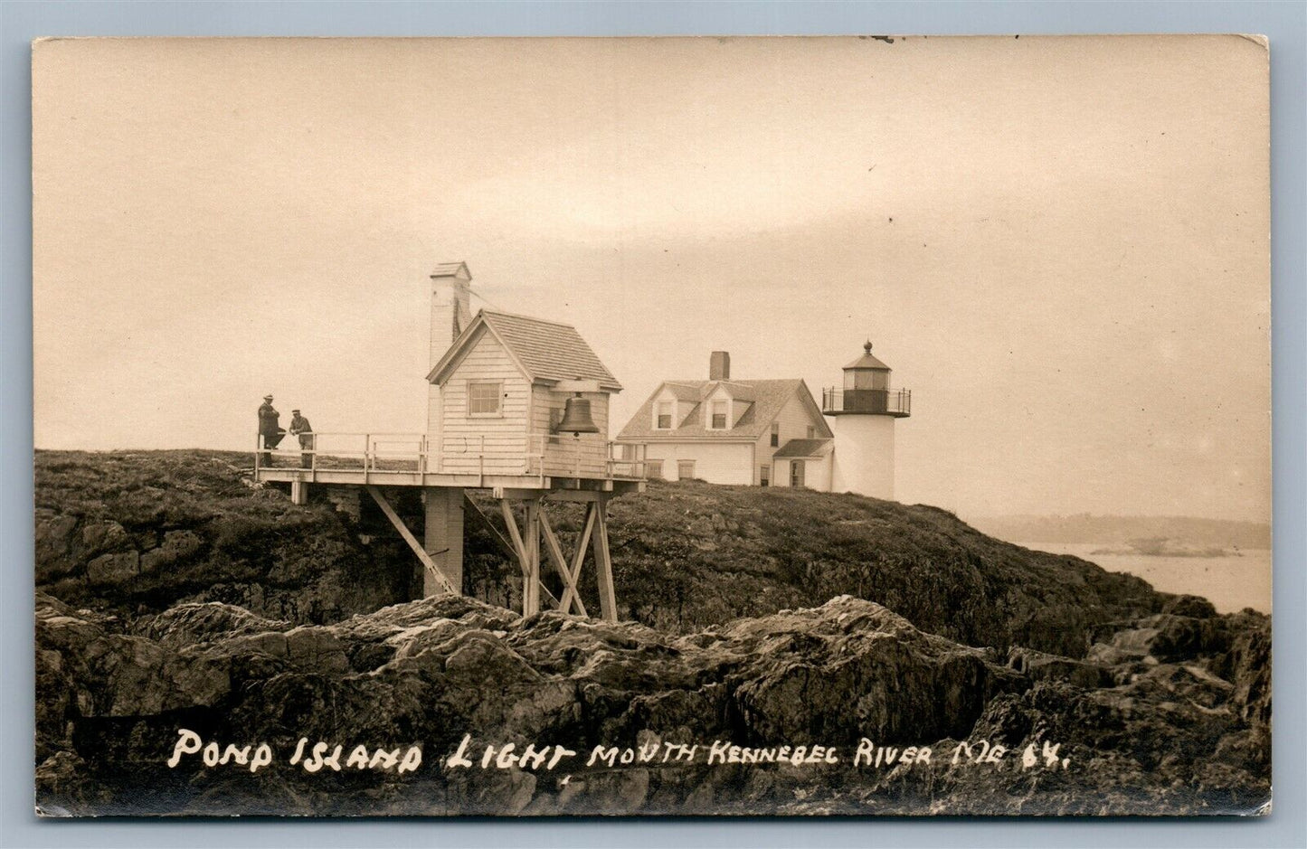 POND ISLAND ME KENNEBEC RIVER LIGHTHOUSE ANTIQUE REAL PHOTO POSTCARD RPPC