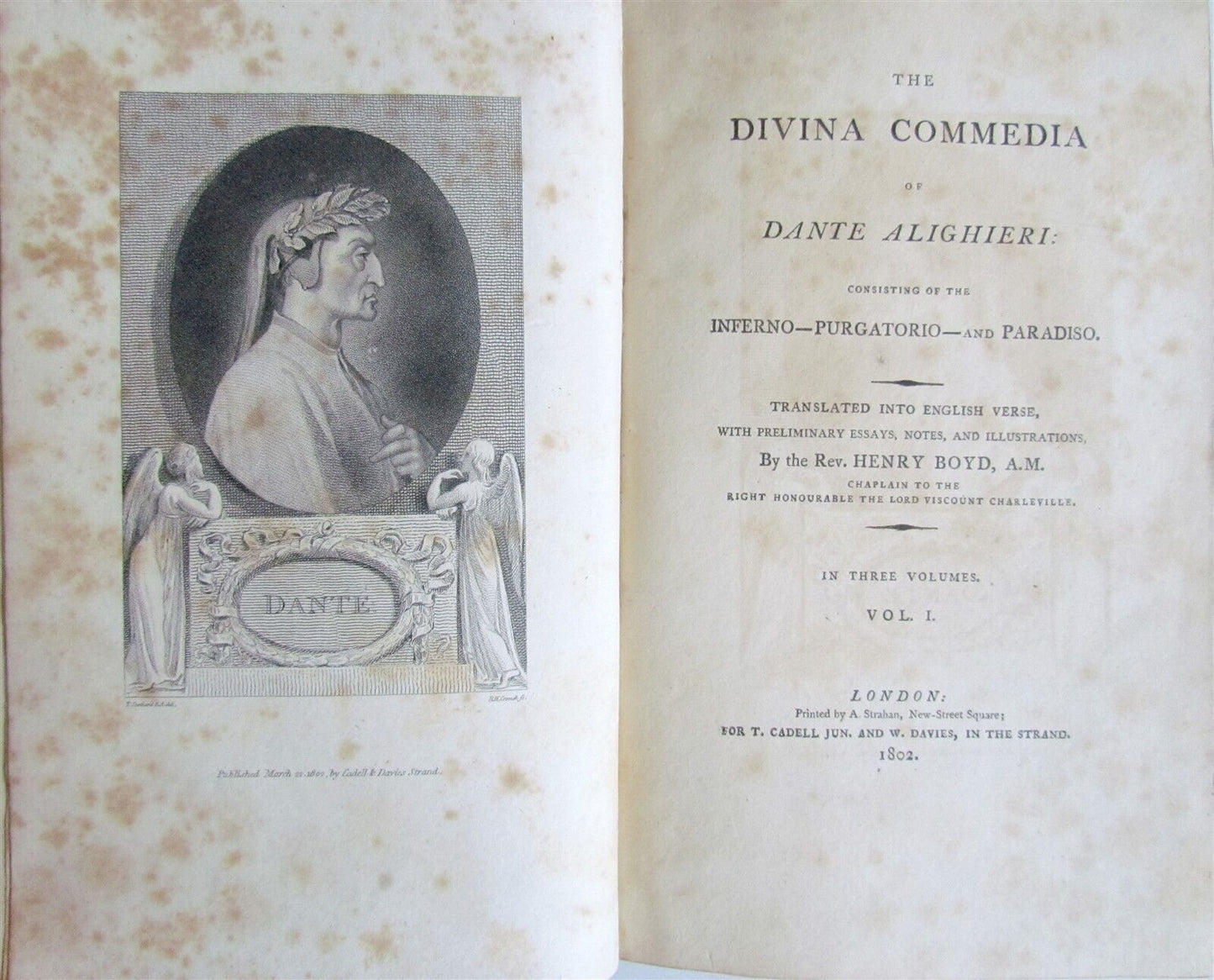 1802 DIVINA COMMEDIA of Dante Alighieri 1st ENGLISH EDITION antique 3 VOLUMES