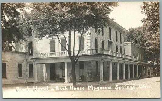 MAGNETIC SPRINGS OH PARK HOTEL AND BATH HOUSE ANTIQUE REAL PHOTO POSTCARD RPPC