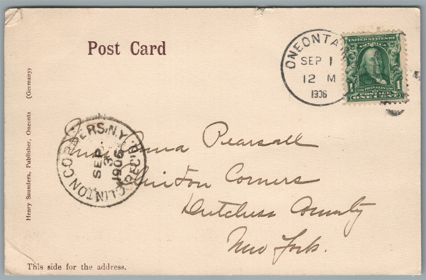 ONEONTA NY MAIN STREET ANTIQUE POSTCARD