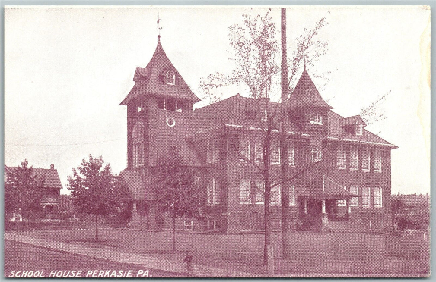 PERKASIE BUCKS COUNTY PA SCHOOL HOUSE UNDIVIDED ANTIQUE POSTCARD