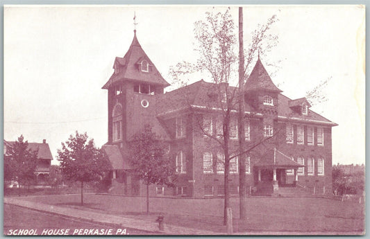 PERKASIE BUCKS COUNTY PA SCHOOL HOUSE UNDIVIDED ANTIQUE POSTCARD