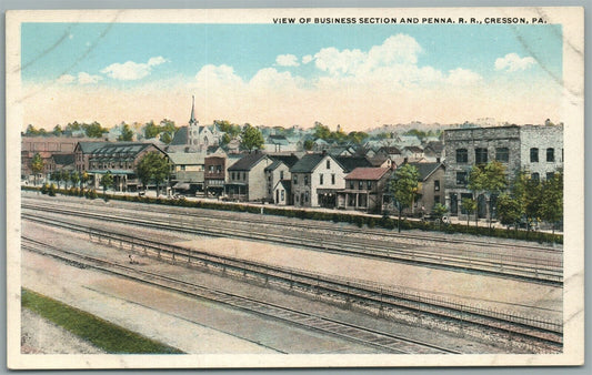 CRESSON PA BUSINESS SECTION & PENNA RAILROAD ANTIQUE POSTCARD