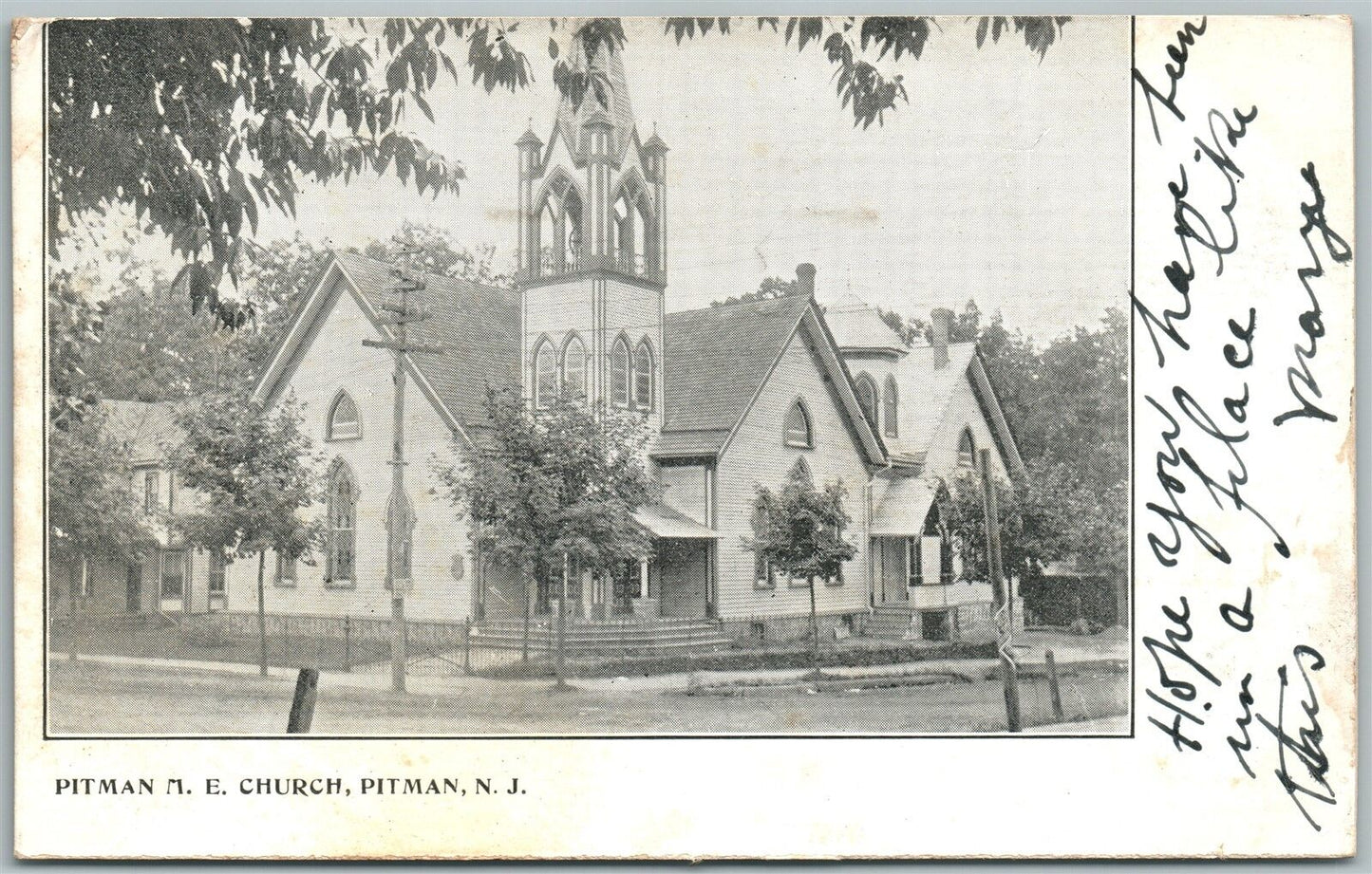 PITMAN NJ M.E. CHURCH 1907 UNDIVIDED ANTIQUE POSTCARD