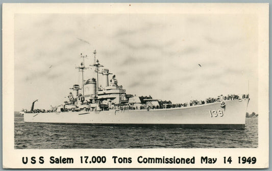 MILITARY SHIP USS SALEM 1949 VINTAGE REAL PHOTO POSTCARD RPPC