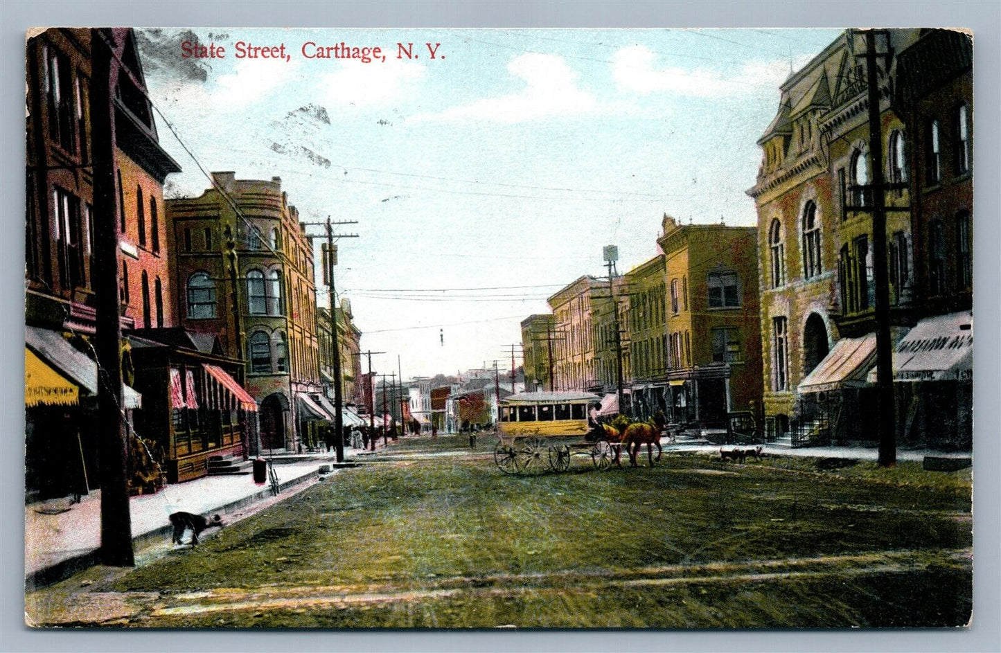 CARTHAGE NY STATE STREET 1907 ANTIQUE POSTCARD