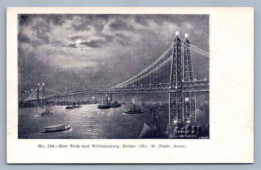 NEW YORK NY WILLIAMSBURG BRIDGE ANTIQUE POSTCARD #134