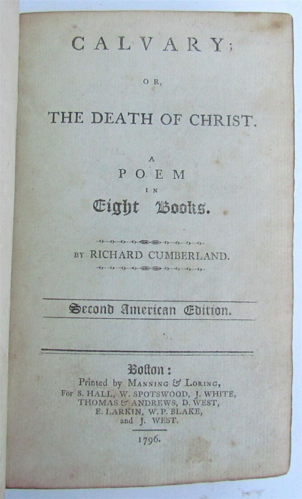 1796 CALVARY or DEATH OF CHRIST A POEM by RICHARD CUMBERLAND antique AMERICANA