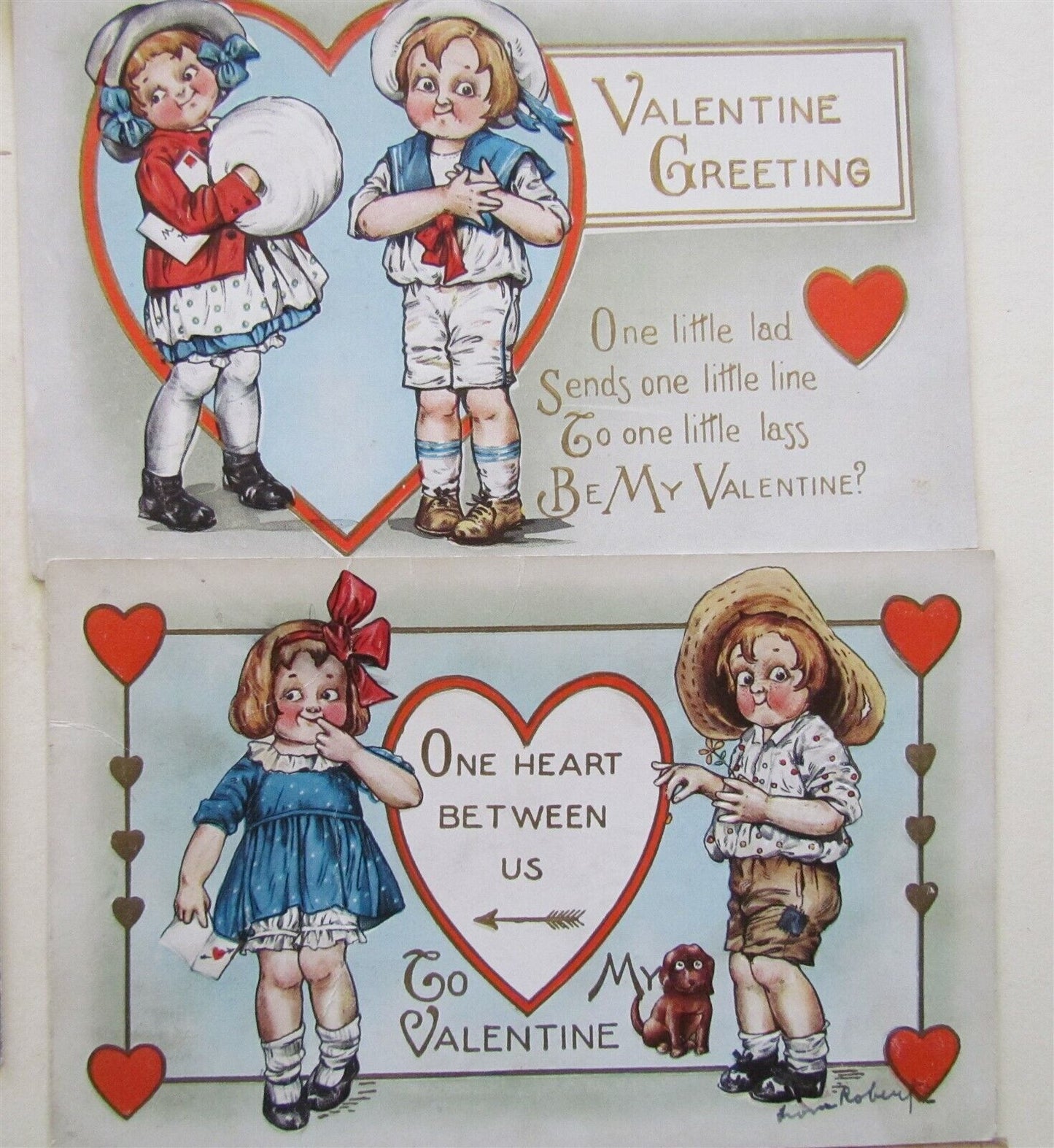 LOT of 11 VALENTINE ANTIQUE POSTCARDS w/ ROMANTIC KIDS