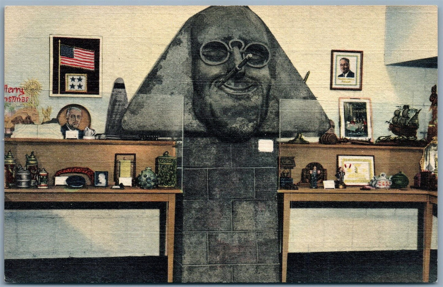 NEW YORK NY SPHINX in ROOSEVELT HYDE PARK MUSEUM VINTAGE POSTCARD