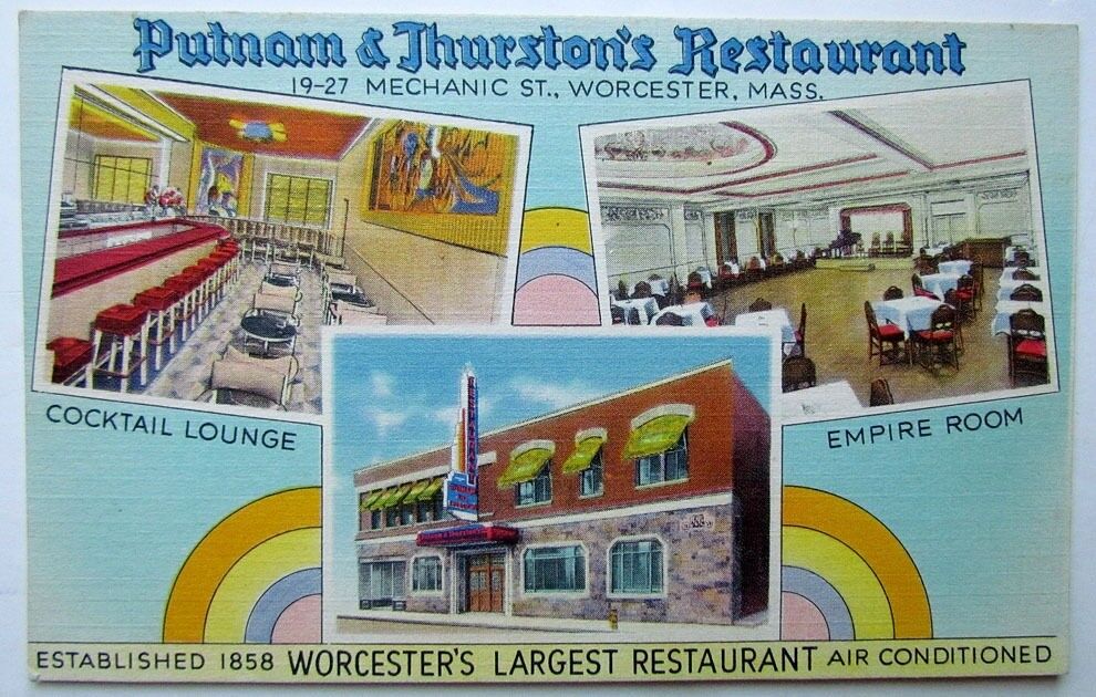 VINTAGE ADVERTISING POSTCARD PUTNAM & THURSTON'S RESTAURANT WORCESTER MA