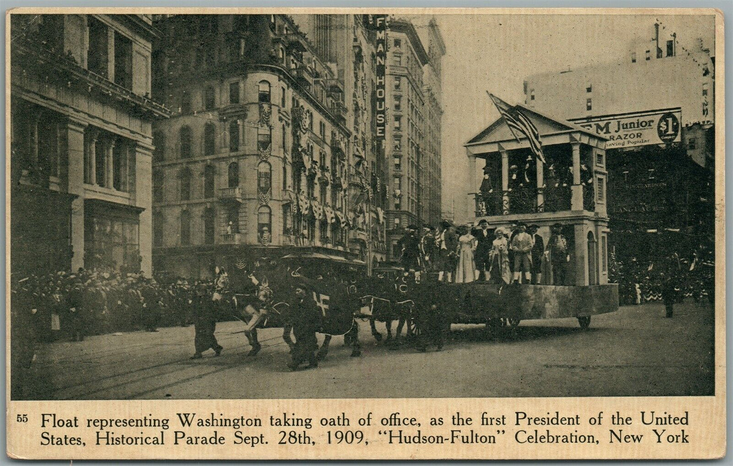 NEW YORK HUDSON-FULTON CELEBRATION WASHINGTON TAKING OATH ANTIQUE POSTCARD