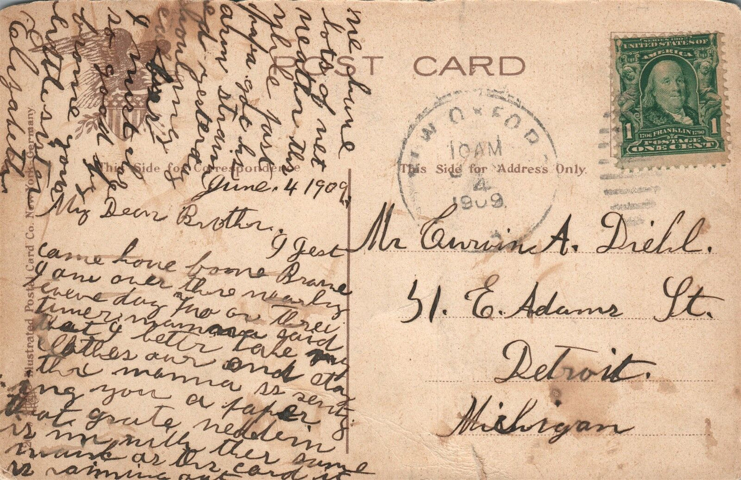 YORK PA HIGH SCHOOL BILDING 1909 ANTIQUE POSTCARD