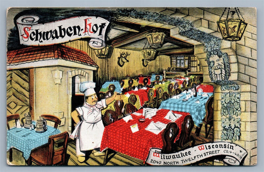 MILWAUKEE WI SCHWABEN-HOF GERMAN RESTAURANT 1950 VINTAGE POSTCARD