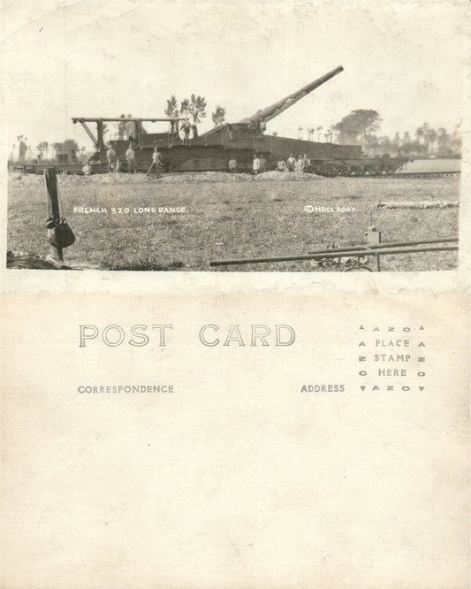 FRENCH 320 LONG RANGE RAILROAD GUN WWI REAL PHOTO POSTCARD ANTIQUE RPPC
