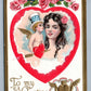 VALENTINE ANTIQUE POSTCARD CUPID IN UNCLE SAM HAT PATRIOTIC