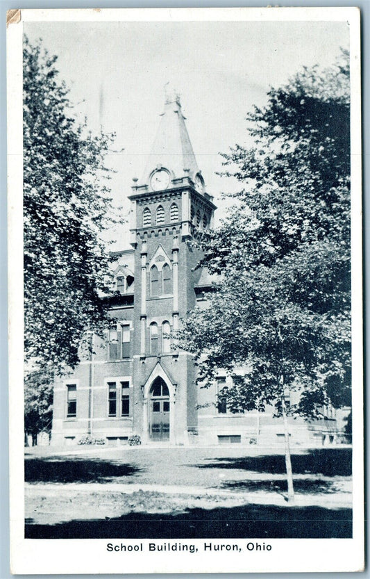 HURON OH SCHOOL BUILDING ANTIQUE POSTCARD