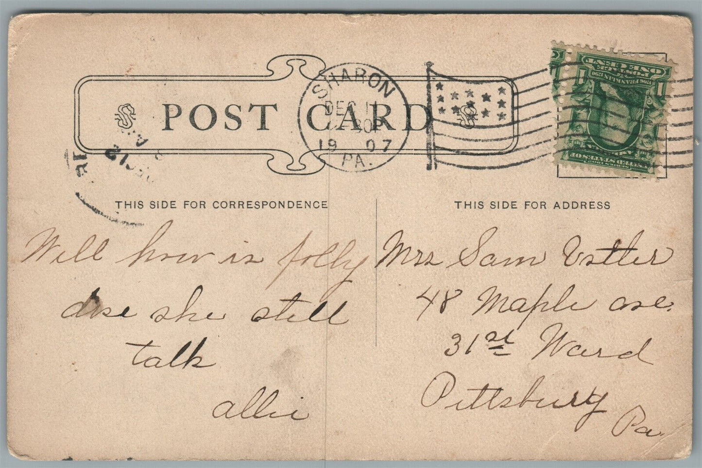 SHARON PA BUHL ARMORY ANTIQUE POSTCARD