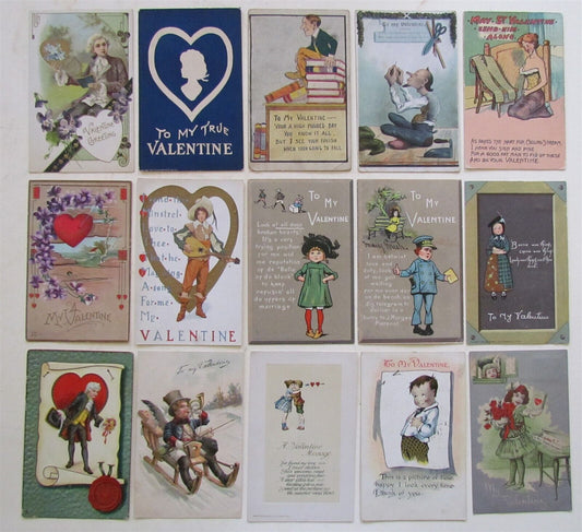 LOT of 15 VALENTINE ANTIQUE EMBOSSED POSTCARDS